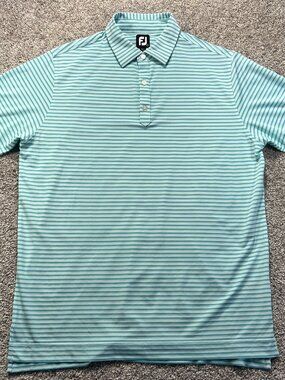 Men's Striped FootJoy Golf Polo Large Teal Aqua